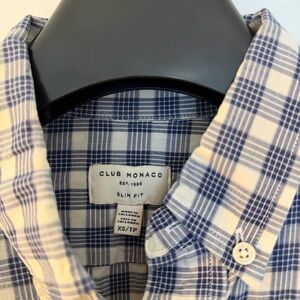 Club Monaco Navy and Cream Plaid Shirt